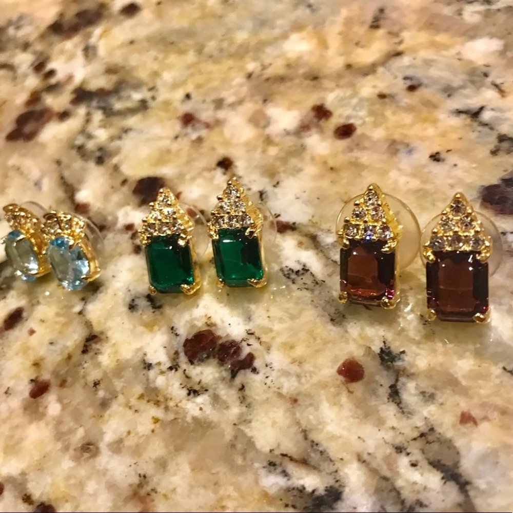 Lot‎ of 3 ROMAN Pierced Stud Gold Crystal Earrings